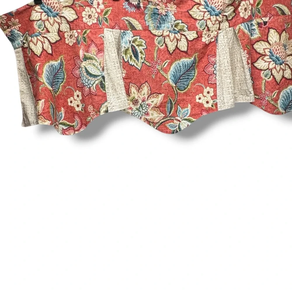 Waverly Brighton Blossom Floral Scalloped Window Valance Red Box Pleat Lined